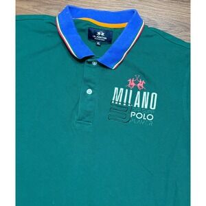 La Martina Milano Polo Player Embroidered Shirt Mens Green Buenos Aires Sz XL